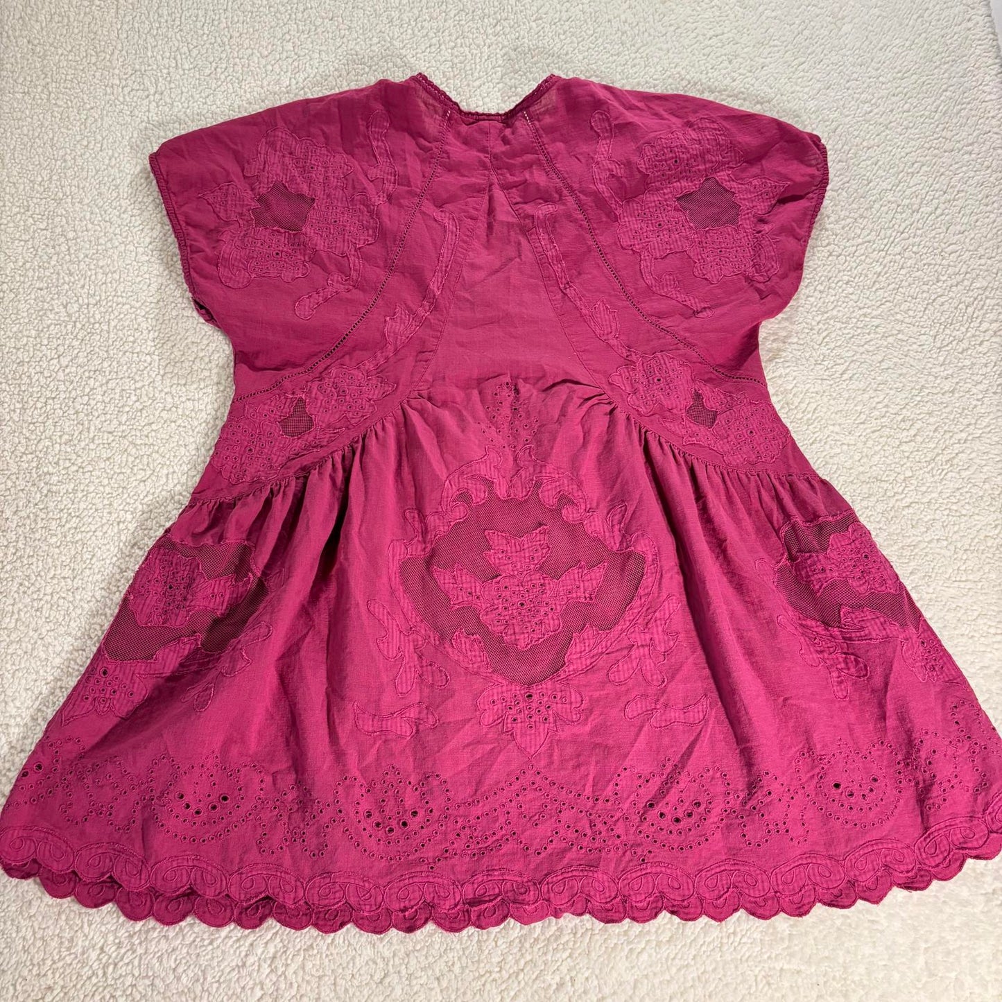 Free People Dress Womens Medium Lace & Eyelet Fuschia Pink Boho Festival Swing