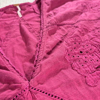 Free People Dress Womens Medium Lace & Eyelet Fuschia Pink Boho Festival Swing
