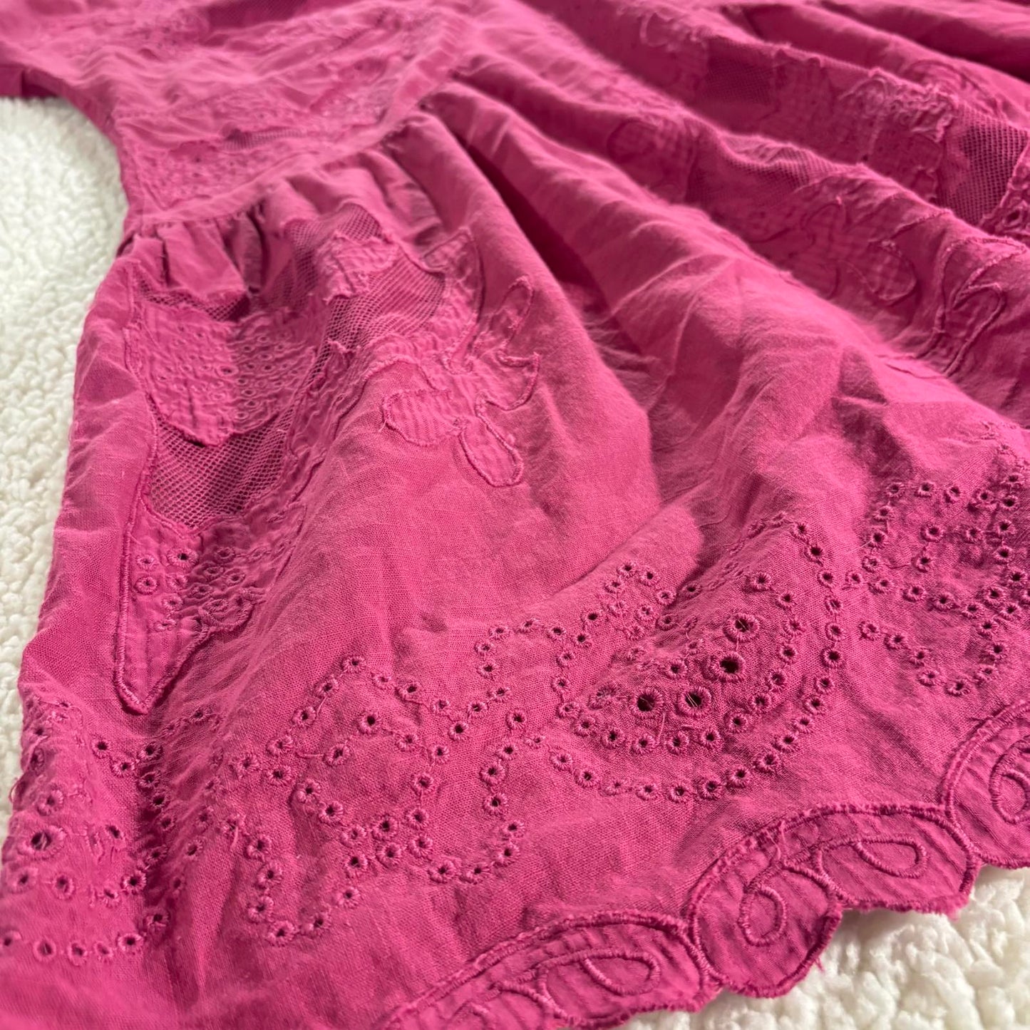 Free People Dress Womens Medium Lace & Eyelet Fuschia Pink Boho Festival Swing