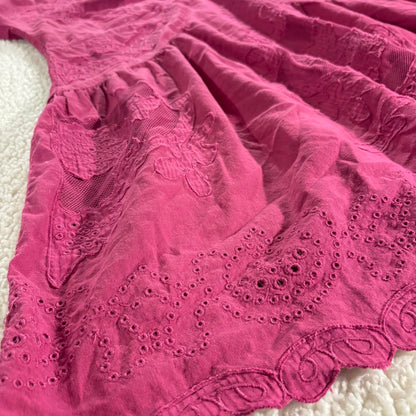 Free People Dress Womens Medium Lace & Eyelet Fuschia Pink Boho Festival Swing